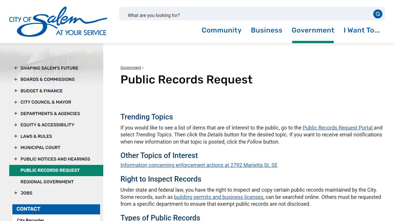 Public Records Request | Salem, Oregon