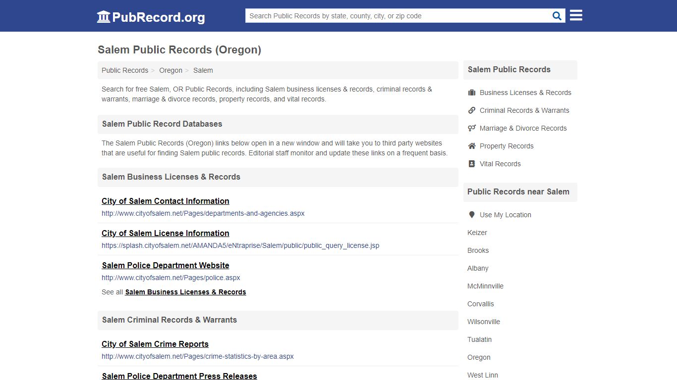 Free Salem Public Records (Oregon Public Records) - pubrecord.org