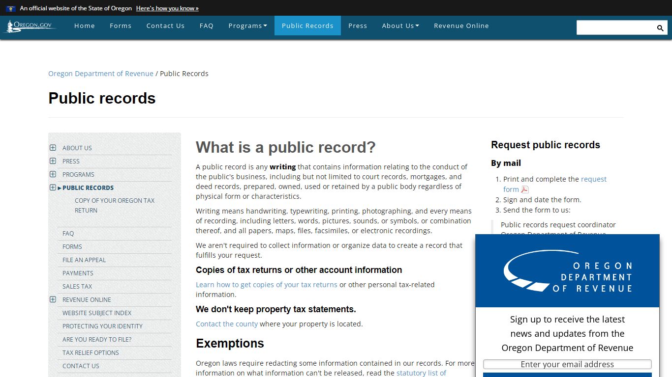 State of Oregon: Public Records - Public records